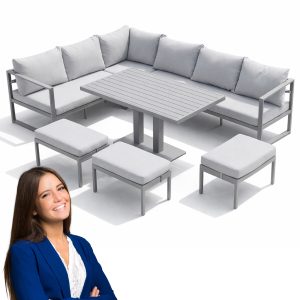 MEBLE OGRODOWE METALOWE METALOWY NAROŻNIK STÓŁ 3 PUFY ZESTAW NM-21 SZARY